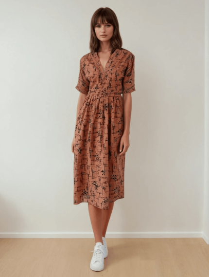Bangladeshi Printed Cherry silk stitched Gown